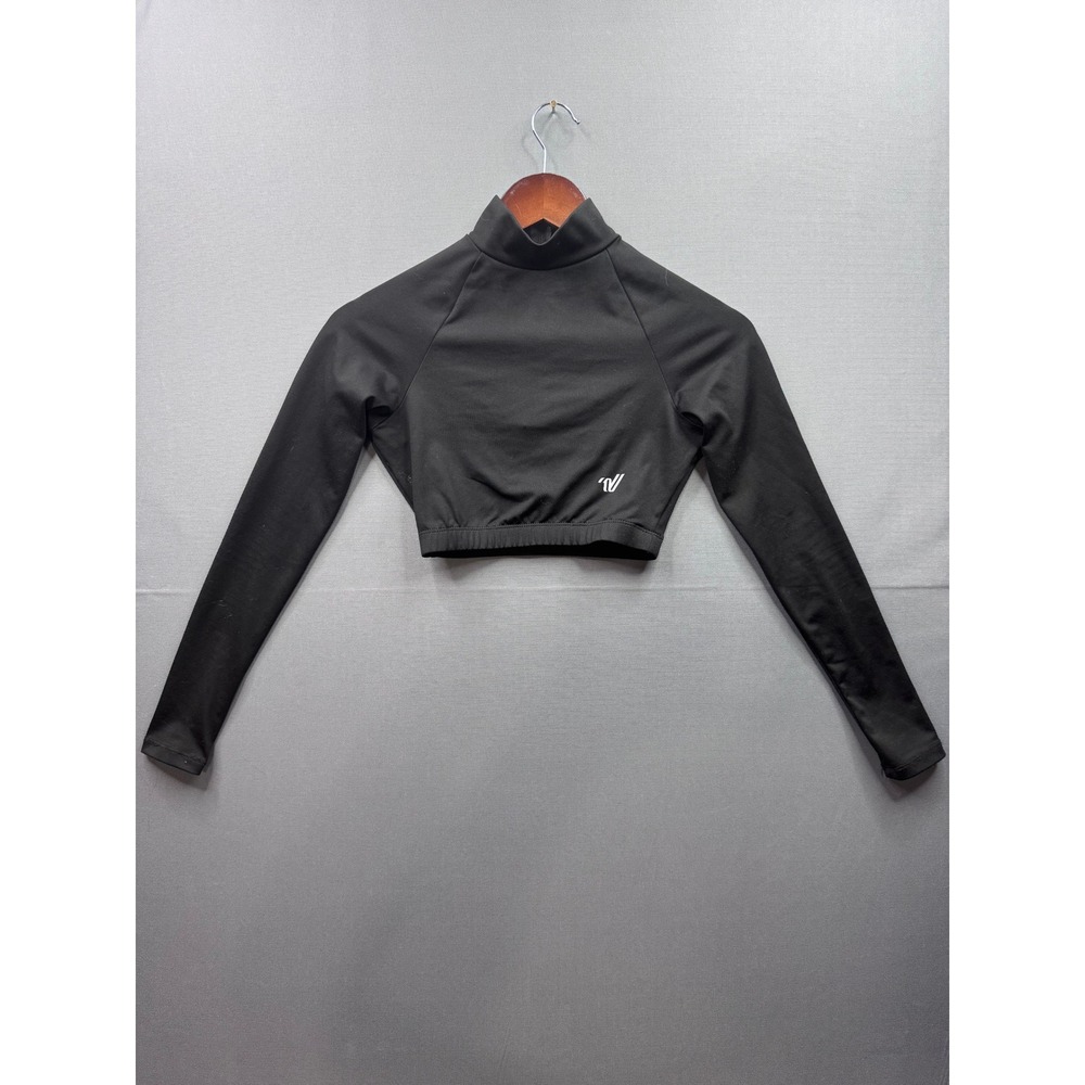 Varsity Black Cropped Zip Up Long Sleeve Athletic‎ Top Womens Small